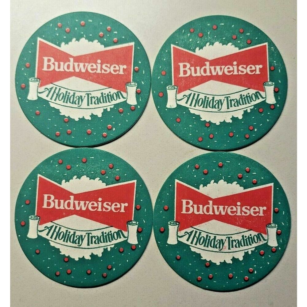 Vintage 1950s‎ Budweiser Beer Set of 4 Holiday Coaster St. Louis, MO 3.5" PB61